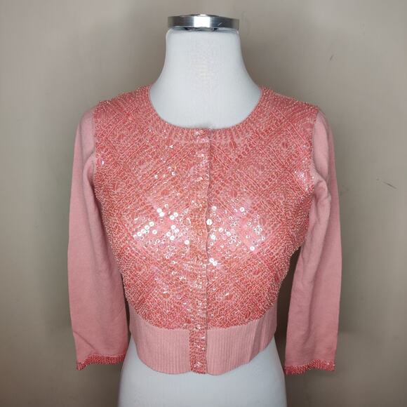 Susana Monaco Cardigan Sequin Embellished Jewel Button - Picture 1 of 12